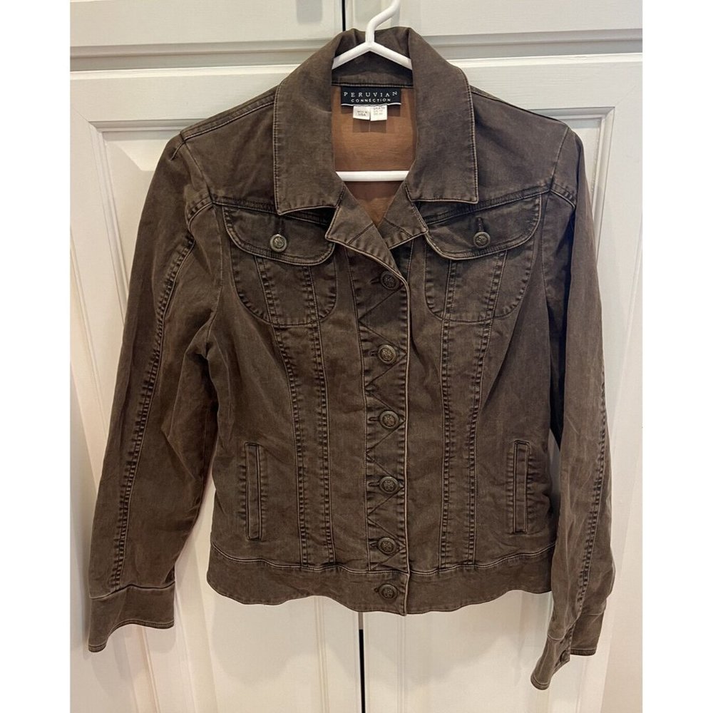 Peruvian Connection Jacket Women’s Size 10 Medium Pockets Stretch Fitted EUC